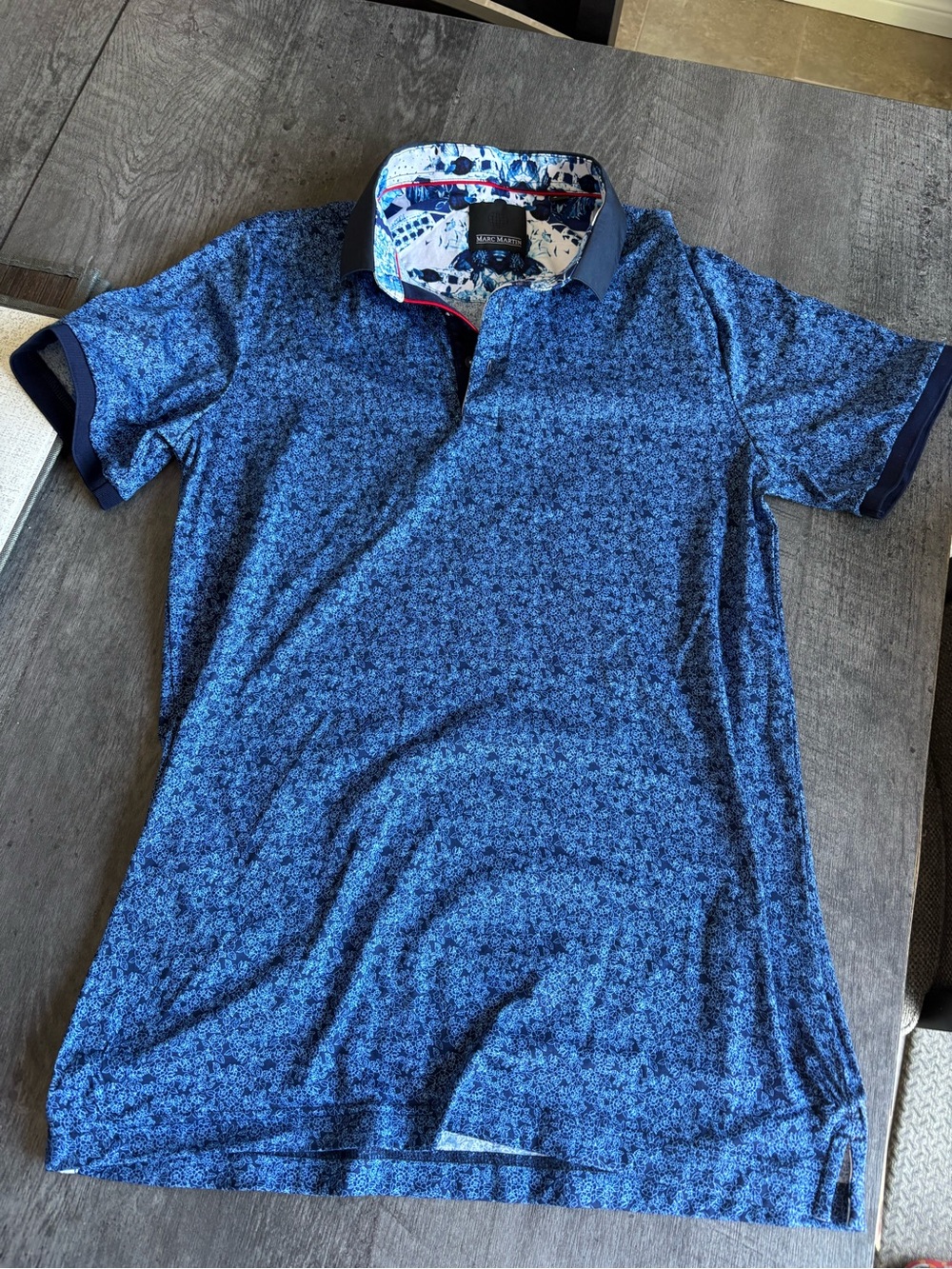 Sean John Blue Micro-Pattern Polo with Contrast Collar